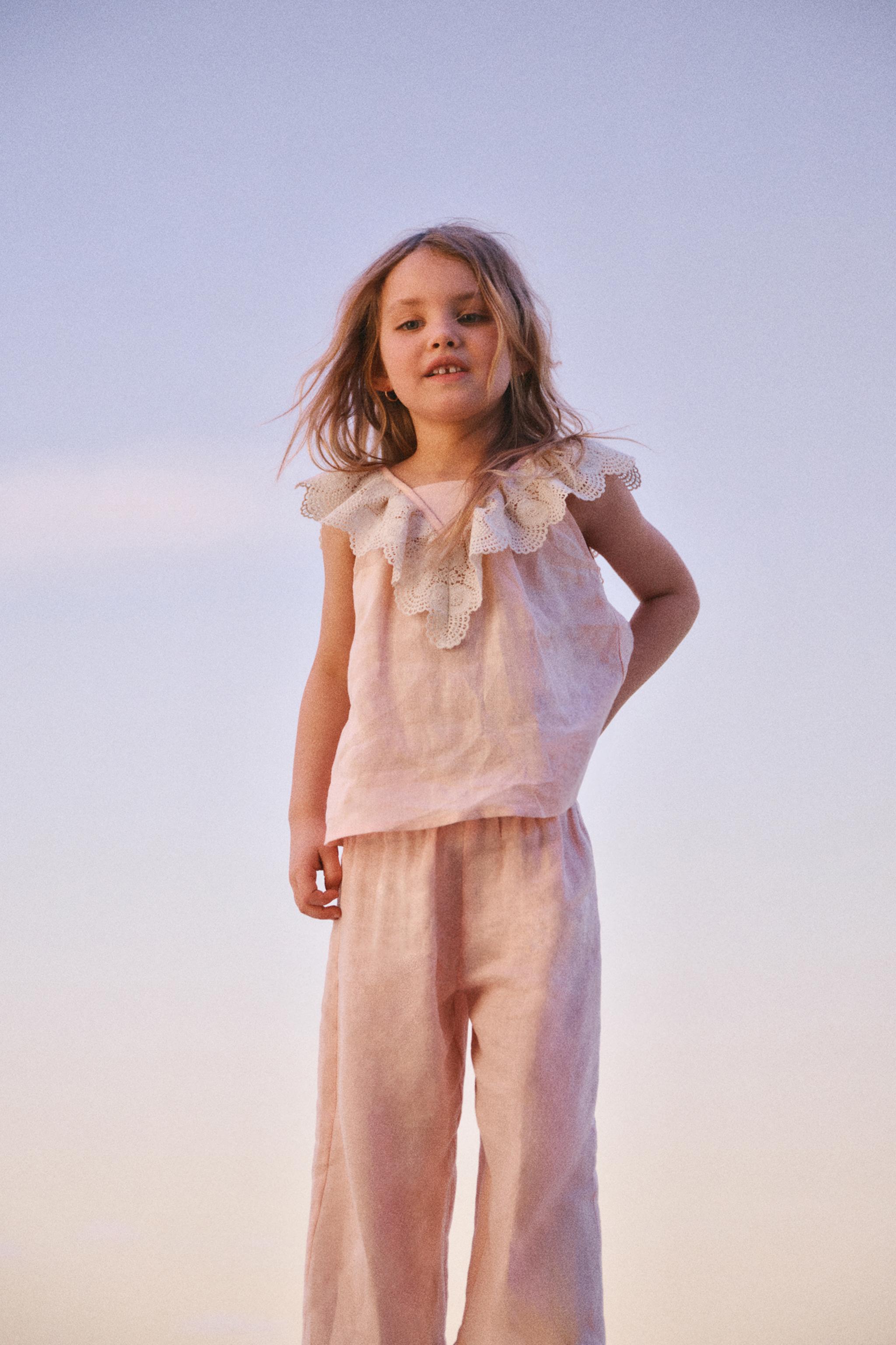 100% LINEN LACE TRIM PANTS